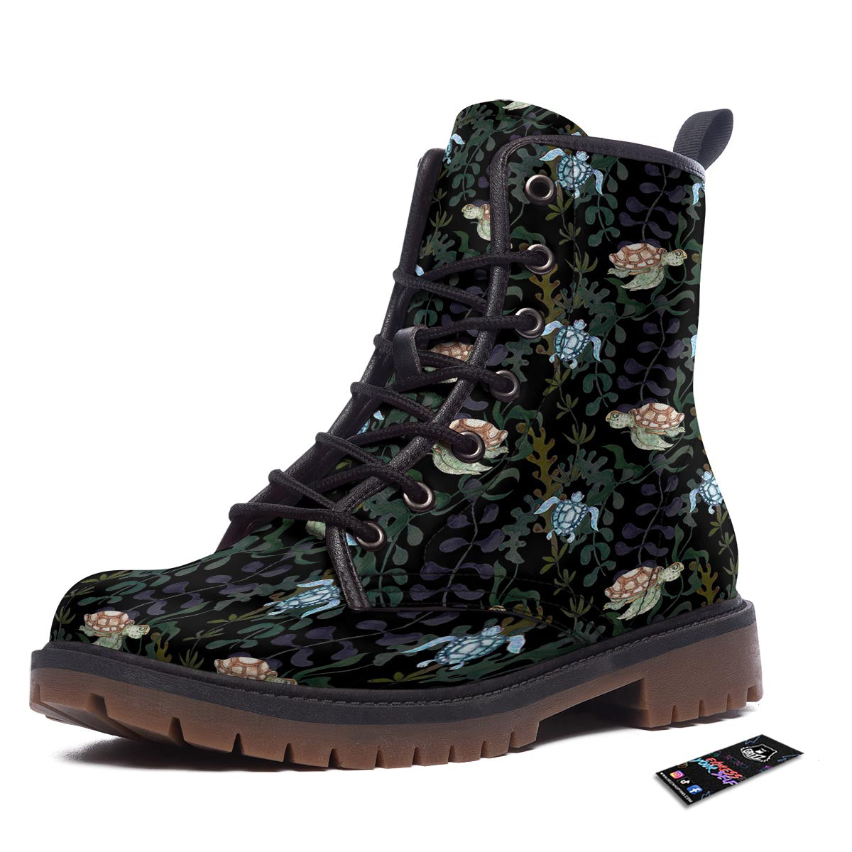Painting Sea Turtle Print Pattern Work Boots-grizzshop
