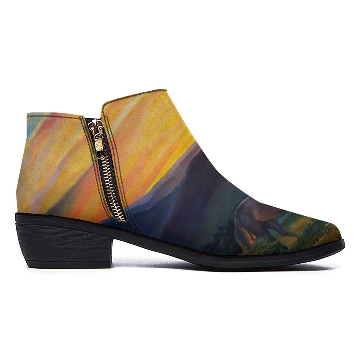 Painting Sunset Horse Print Ankle Boots-grizzshop