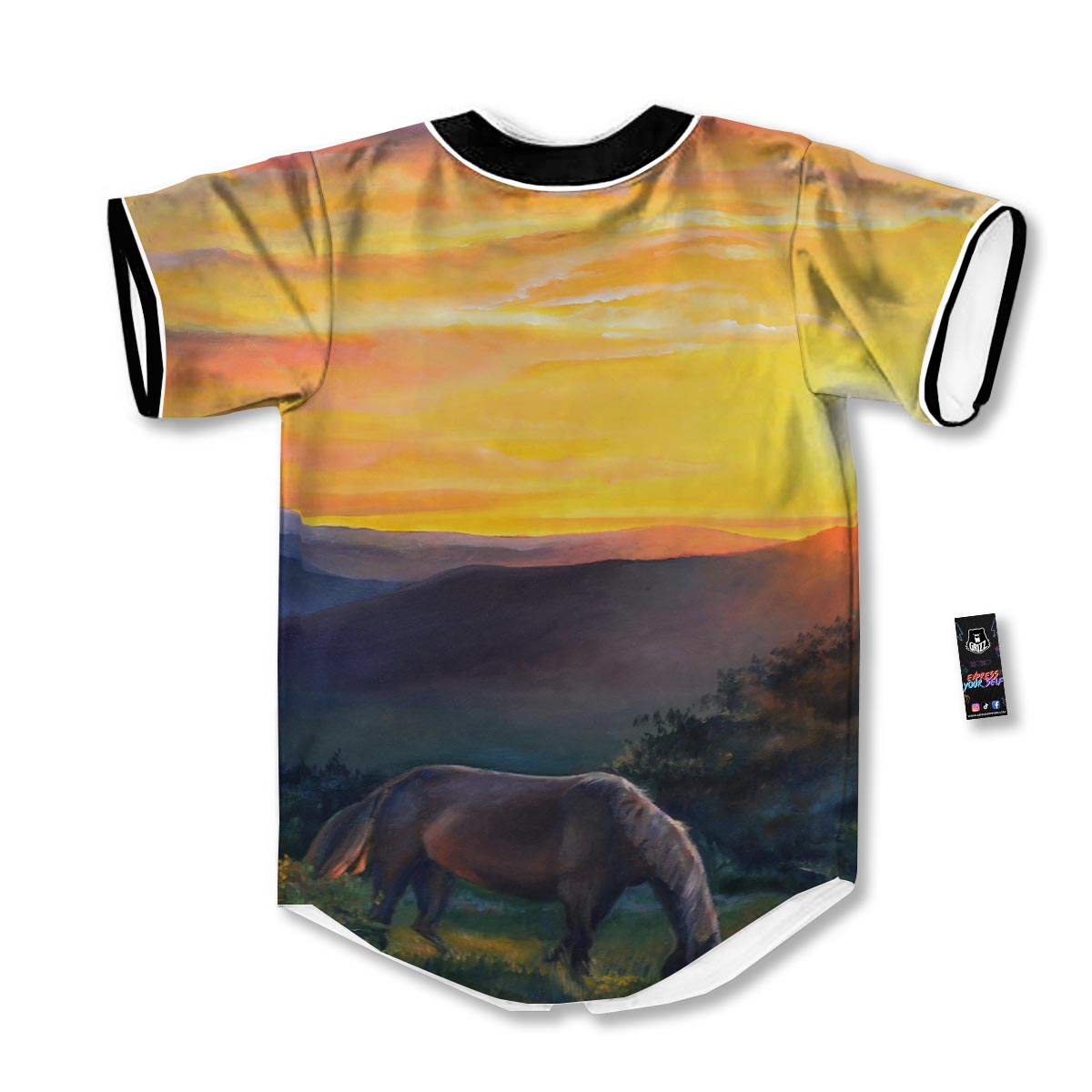 Painting Sunset Horse Print Baseball Jersey-grizzshop