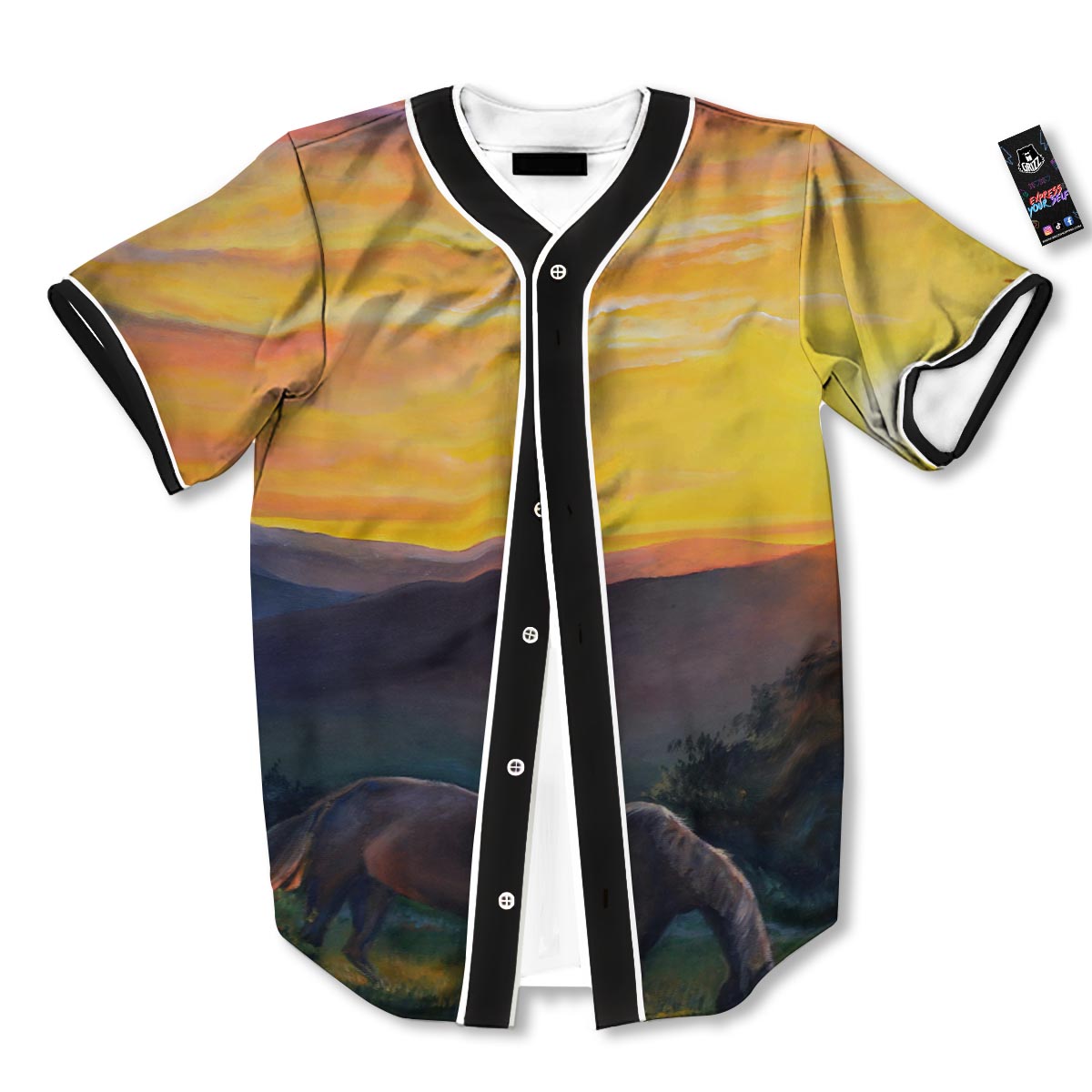Painting Sunset Horse Print Baseball Jersey-grizzshop