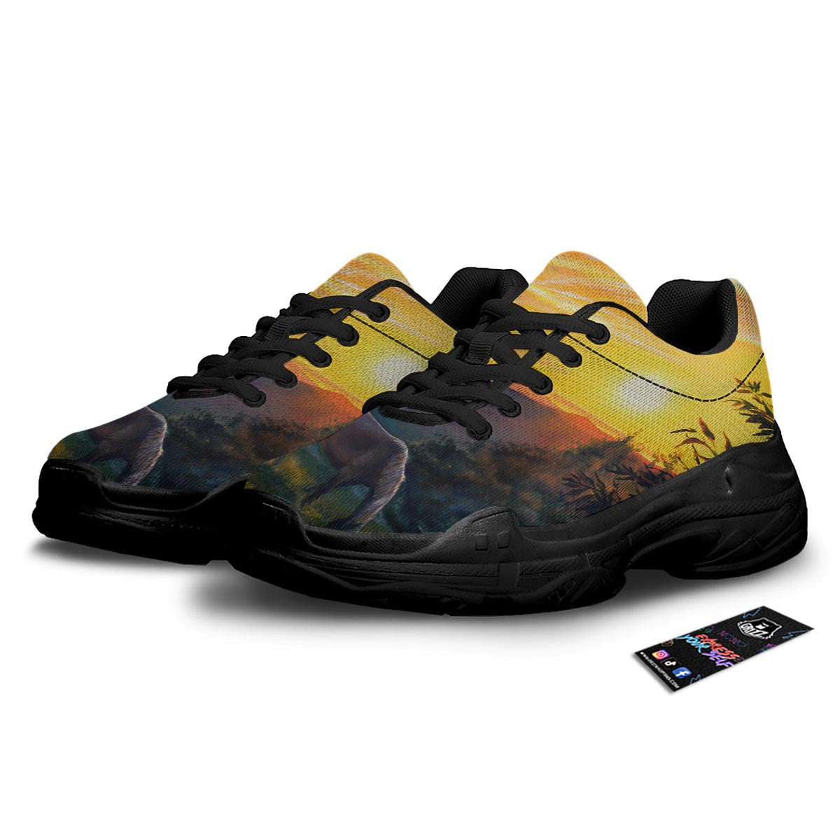 Painting Sunset Horse Print Black Chunky Shoes-grizzshop