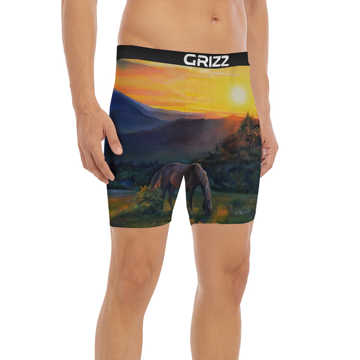 Painting Sunset Horse Print Boxer Briefs-grizzshop