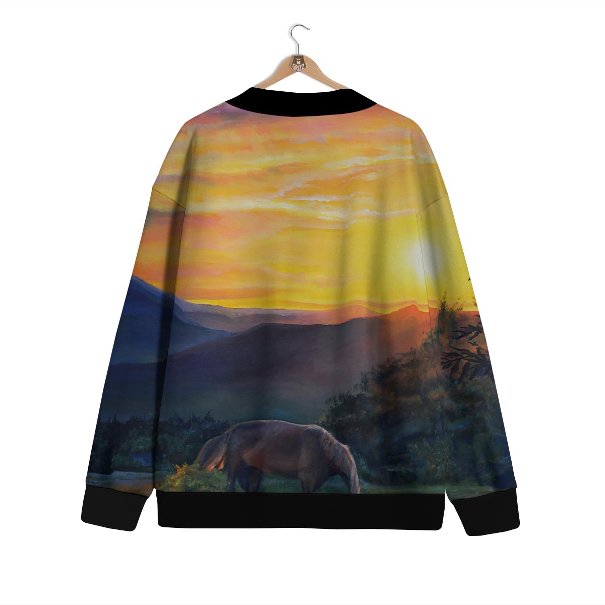 Painting Sunset Horse Print Cardigan-grizzshop