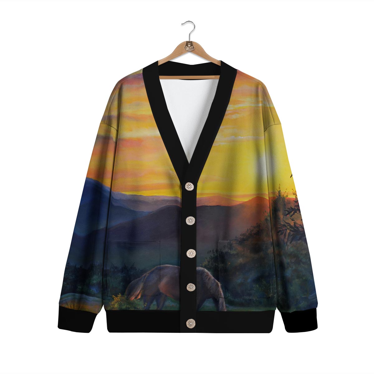 Painting Sunset Horse Print Cardigan-grizzshop