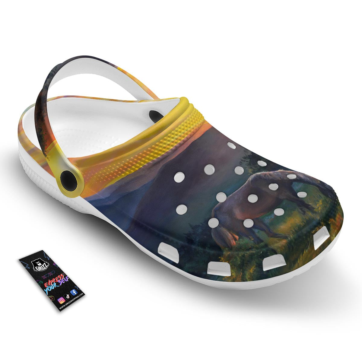 Painting Sunset Horse Print Clog-grizzshop