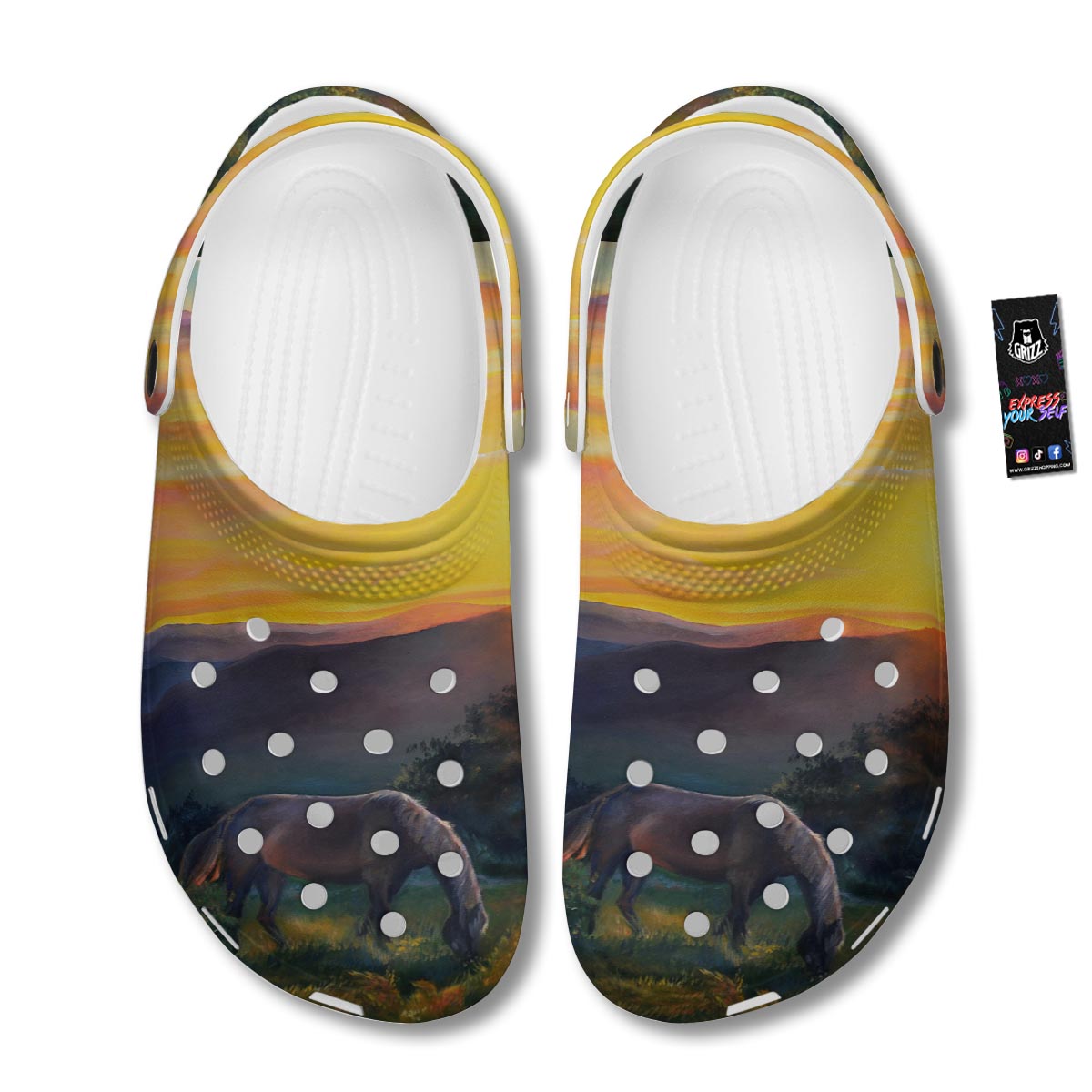Painting Sunset Horse Print Clog-grizzshop