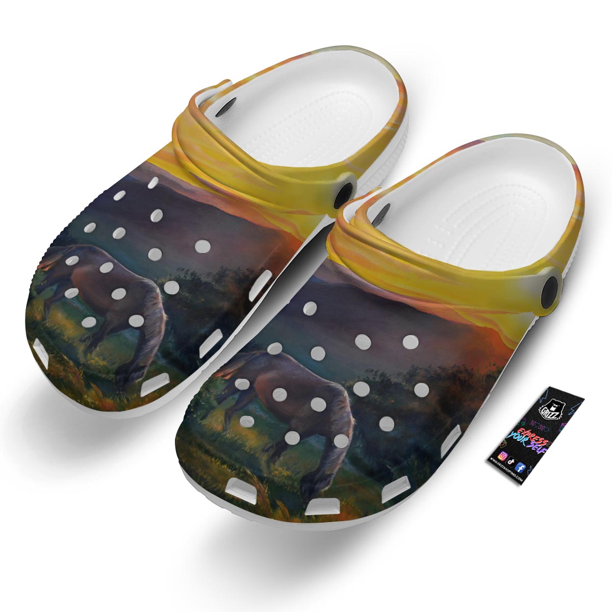 Painting Sunset Horse Print Clog-grizzshop
