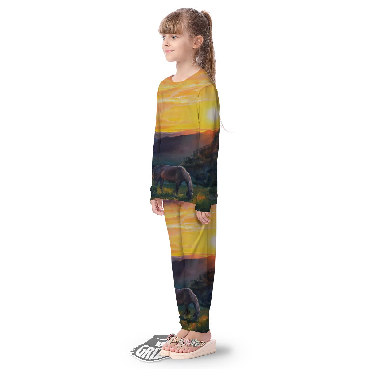Painting Sunset Horse Print Kid's Pajamas-grizzshop