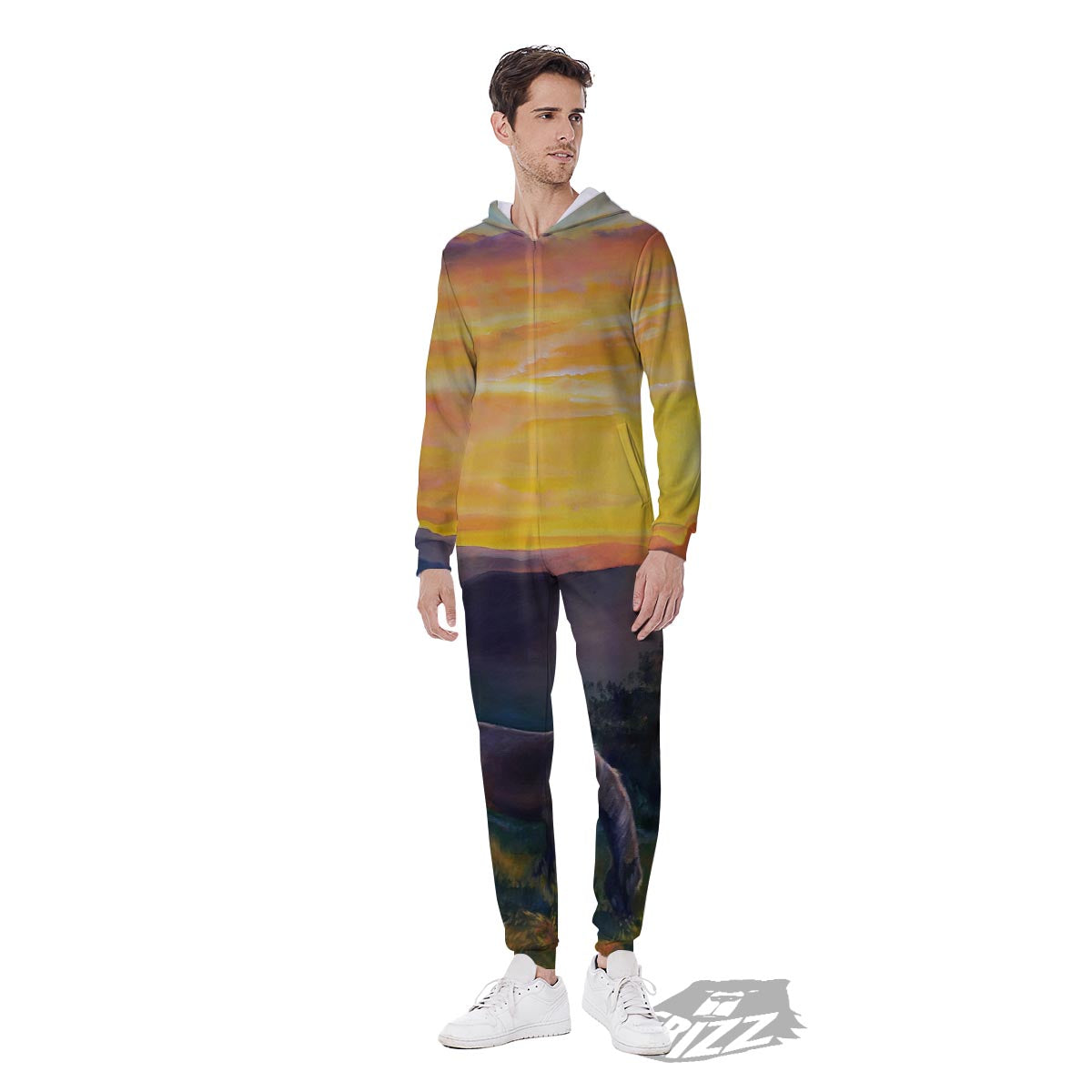 Painting Sunset Horse Print Men's Jumpsuit-grizzshop