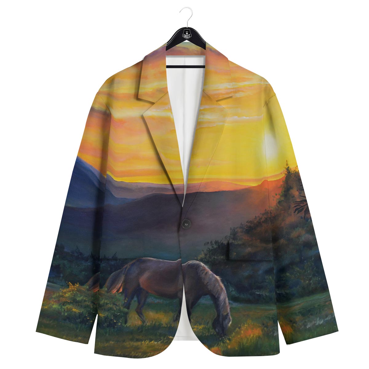 Painting Sunset Horse Print Men's Sport Coat-grizzshop
