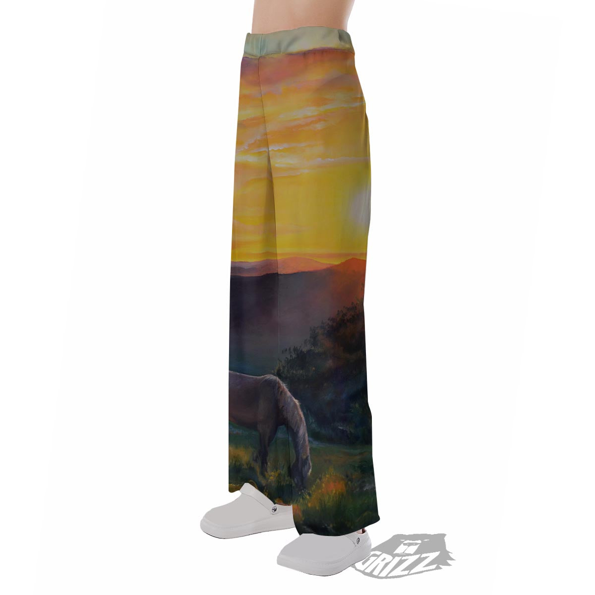 Painting Sunset Horse Print Pajama Pants-grizzshop