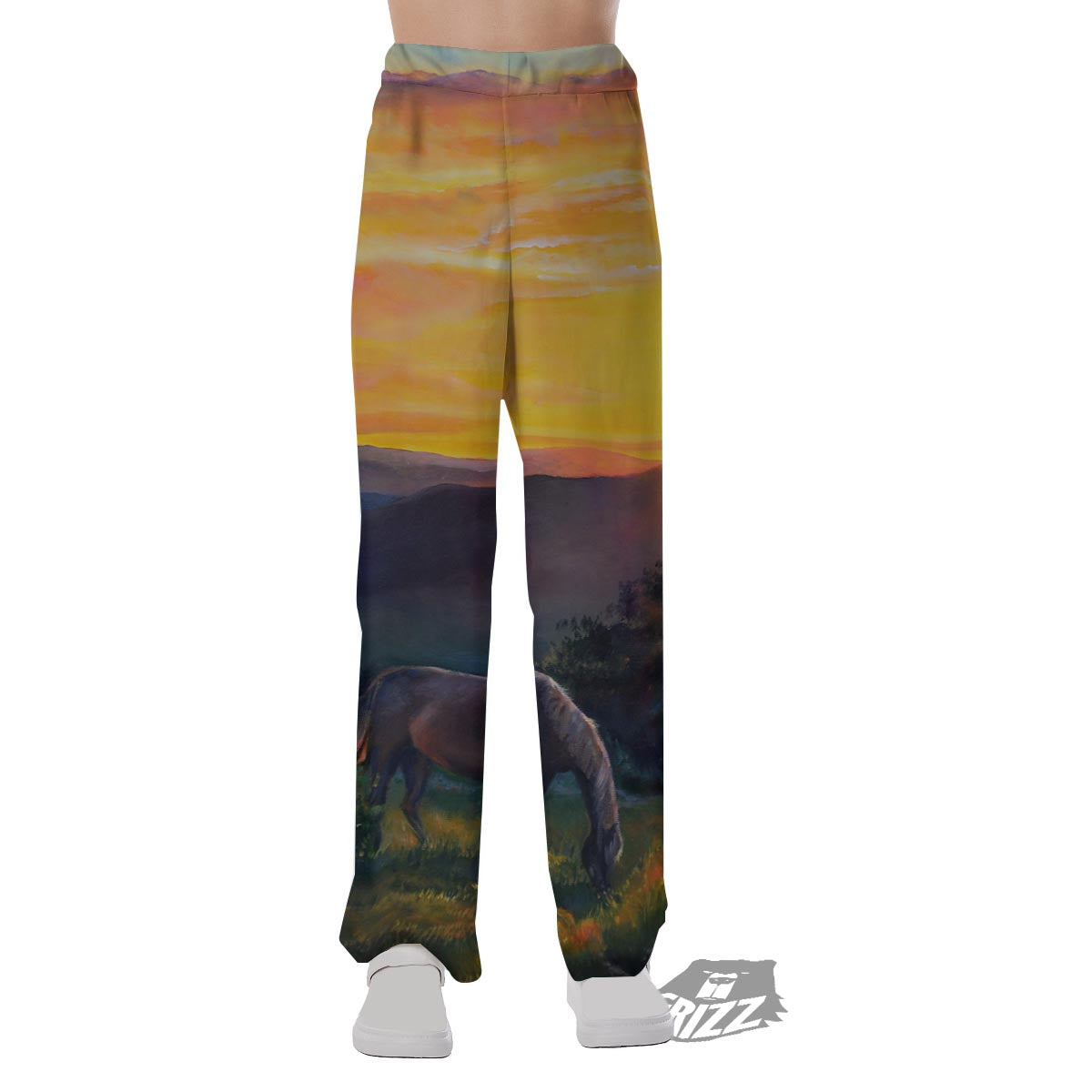 Painting Sunset Horse Print Pajama Pants-grizzshop