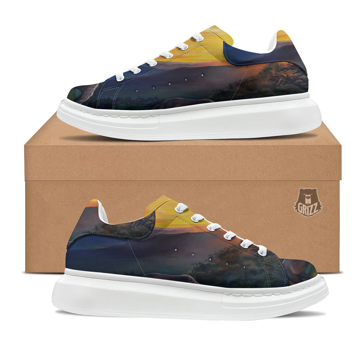 Painting Sunset Horse Print Platform Shoes-grizzshop