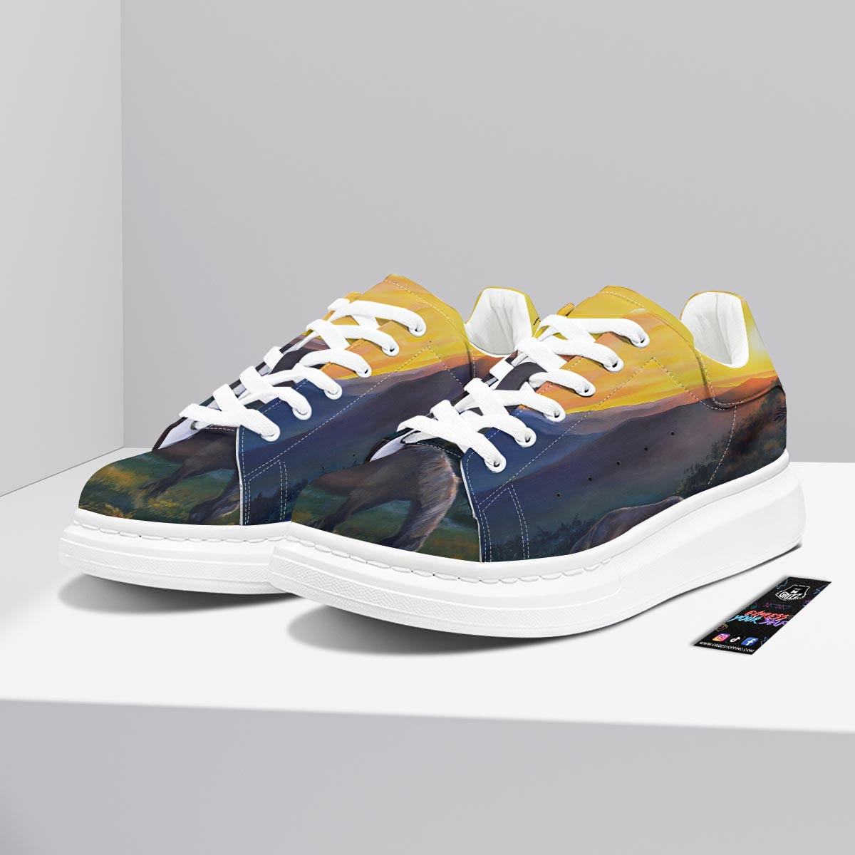 Painting Sunset Horse Print Platform Shoes-grizzshop