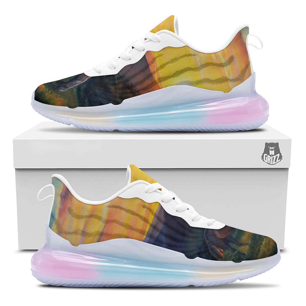 Painting Sunset Horse Print Running Sneakers-grizzshop