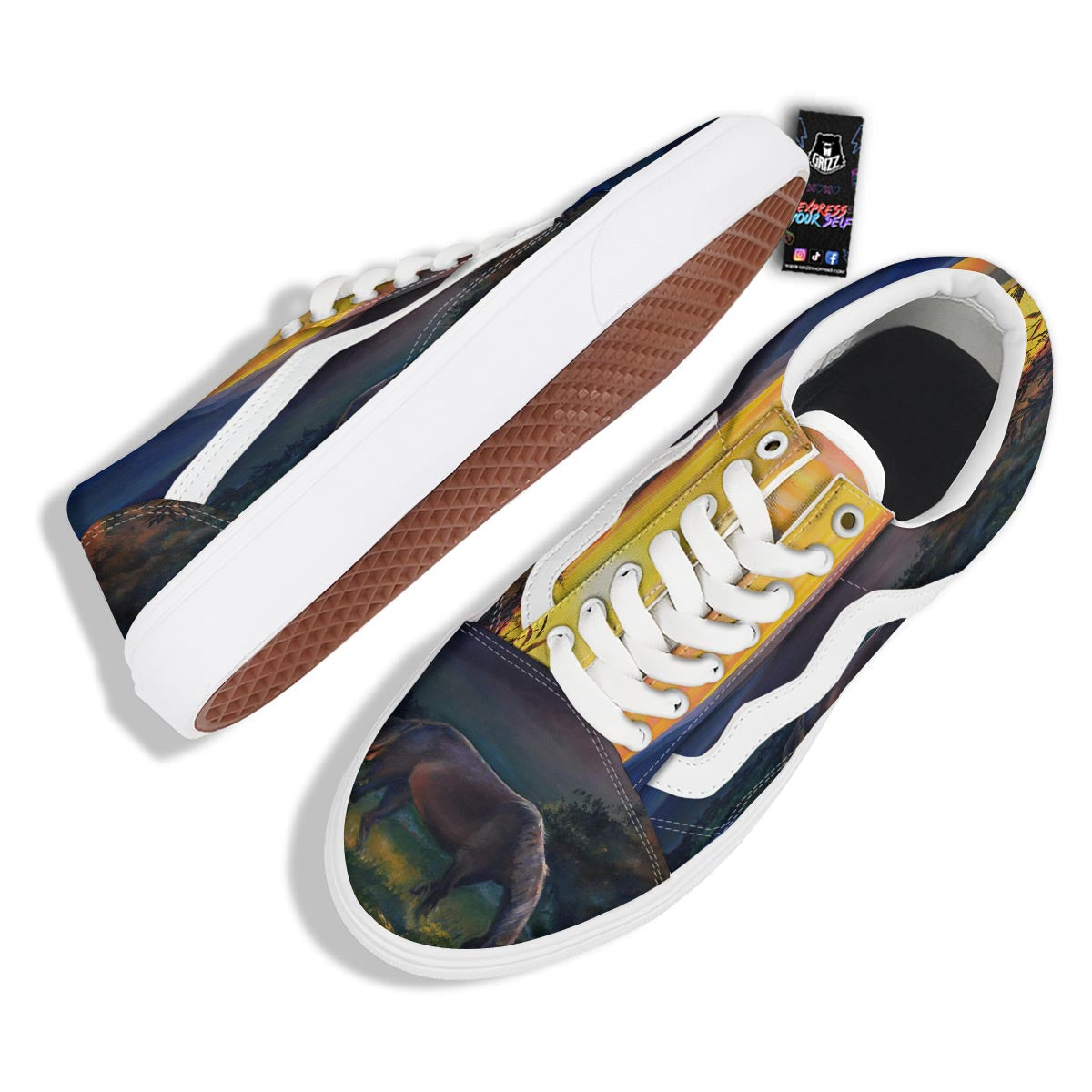 Painting Sunset Horse Print Skate Shoes-grizzshop