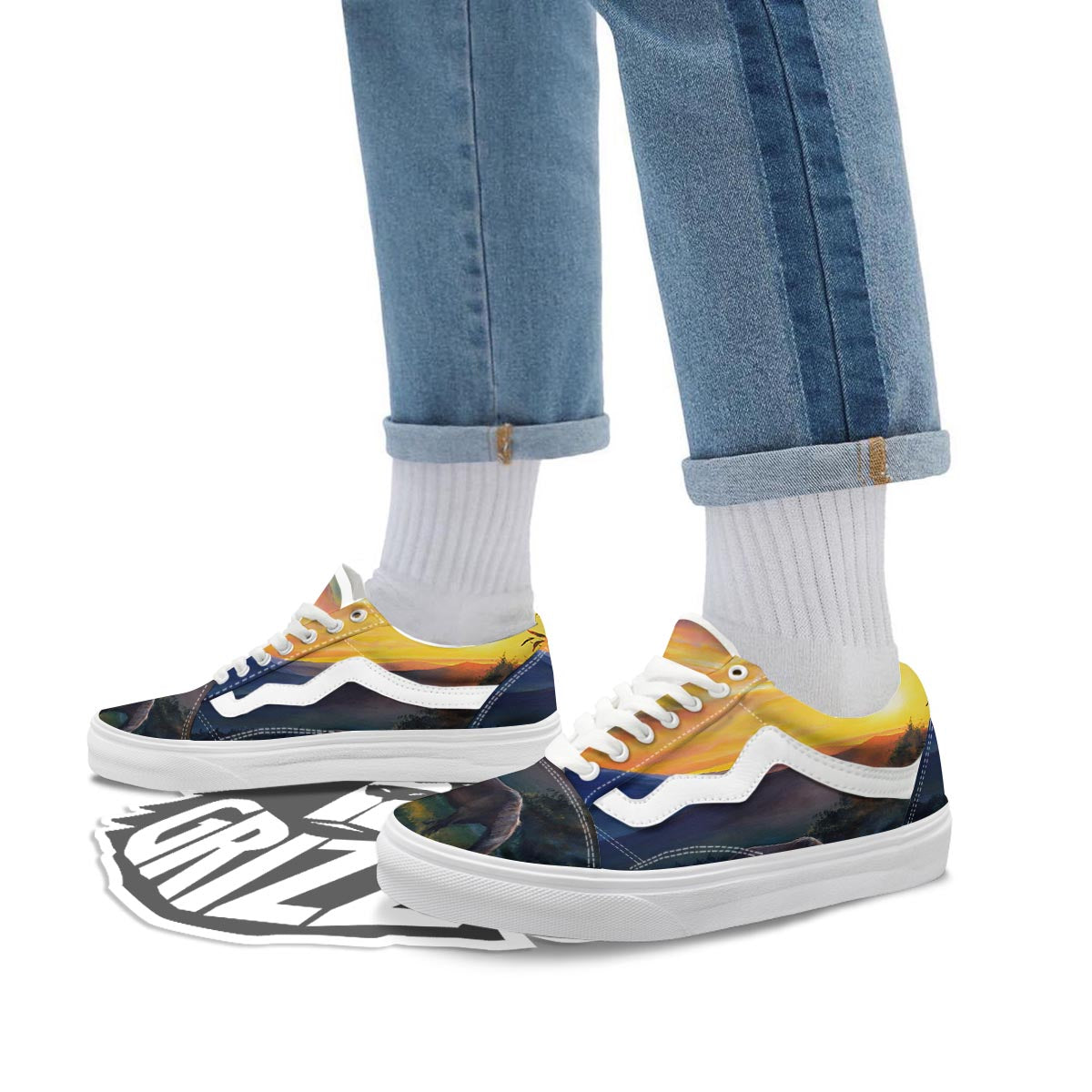 Painting Sunset Horse Print Skate Shoes-grizzshop