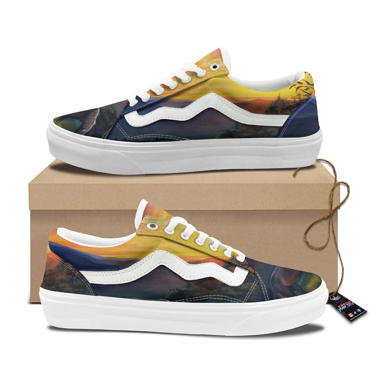 Painting Sunset Horse Print Skate Shoes-grizzshop
