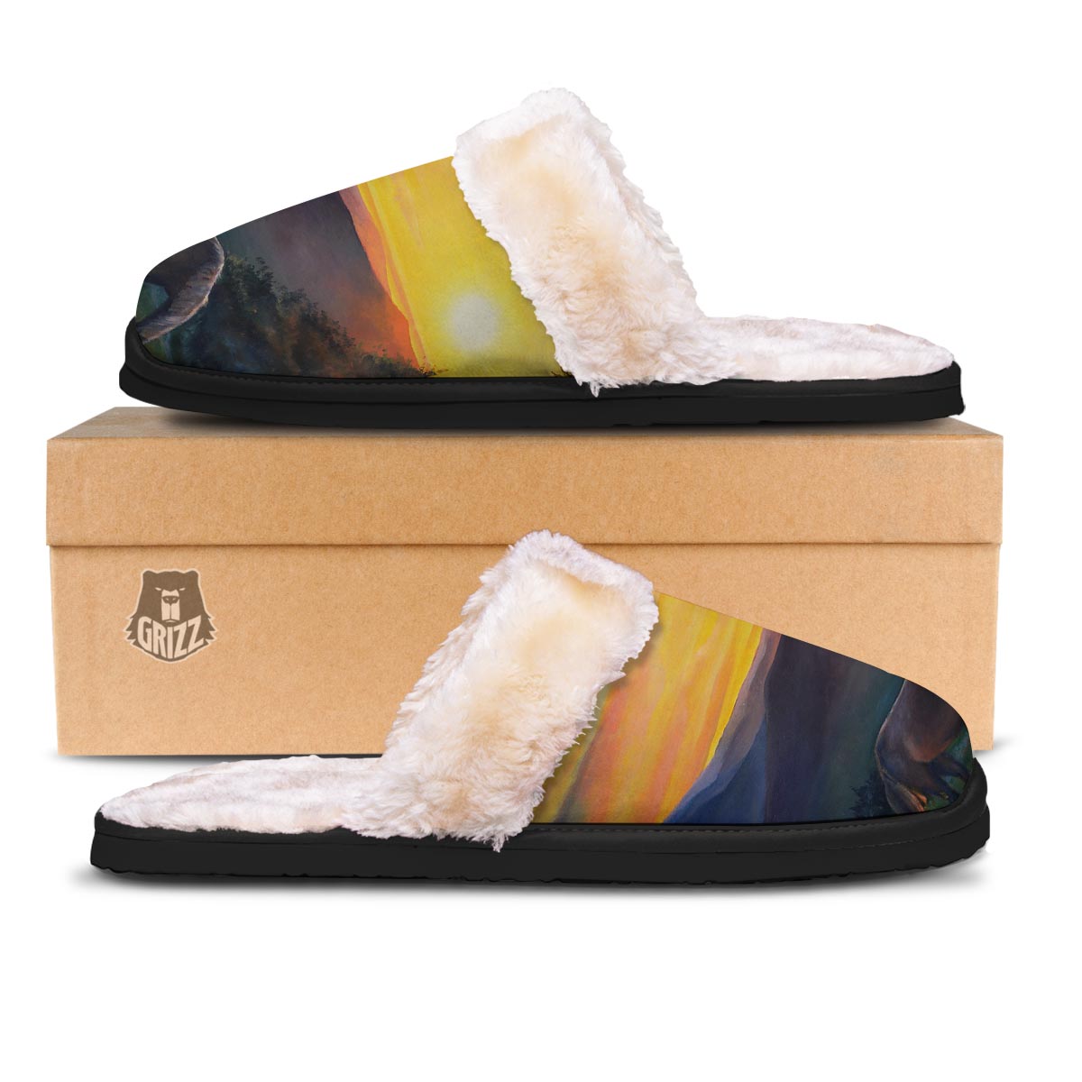 Painting Sunset Horse Print Slippers-grizzshop