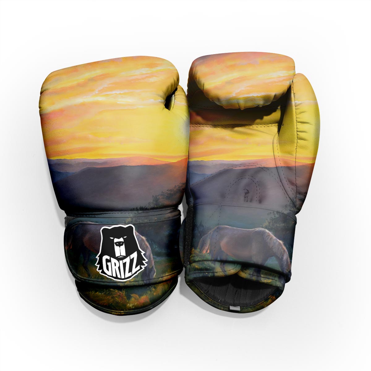 Painting Sunset Horse Print Pro Boxing Glove