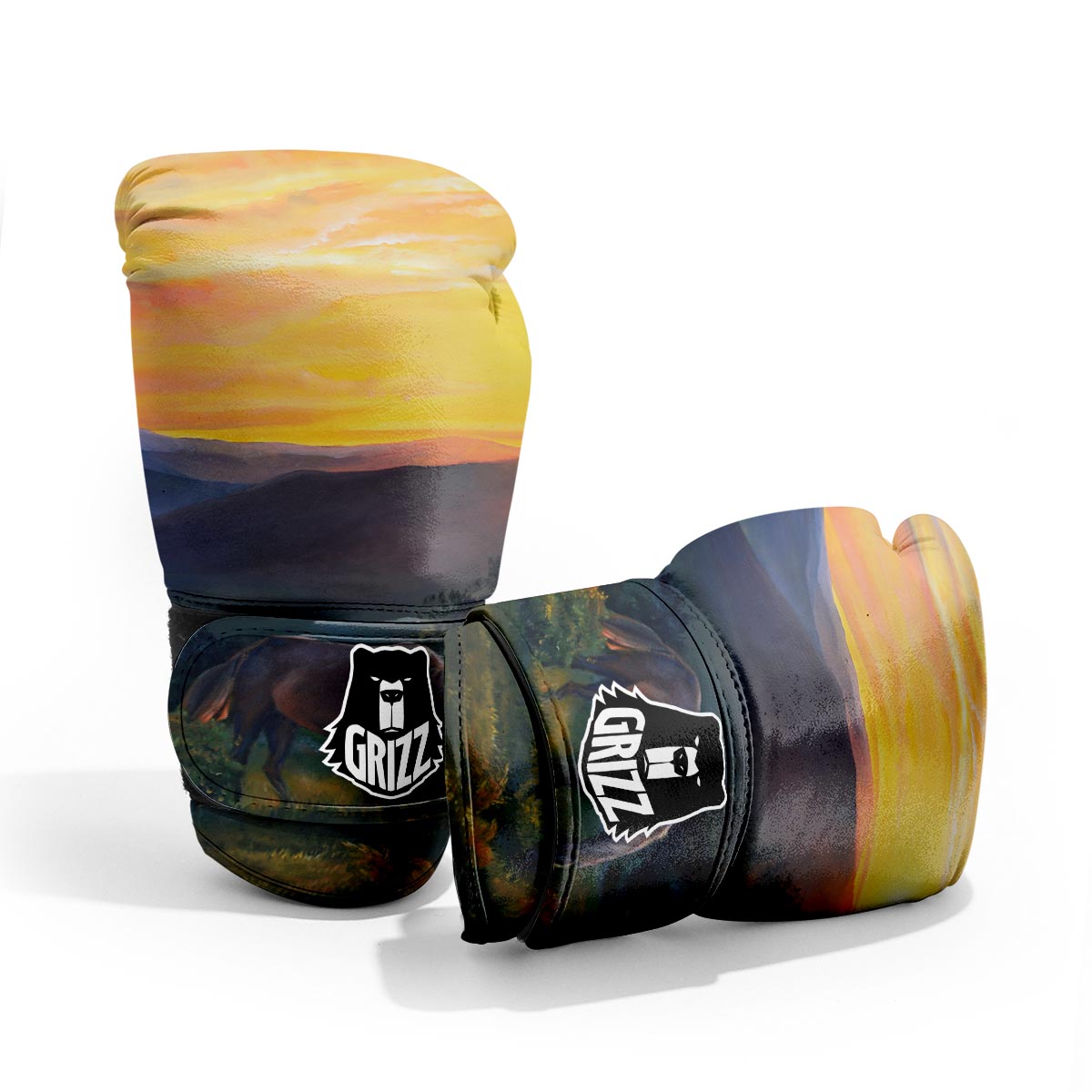 Painting Sunset Horse Print Pro Boxing Glove