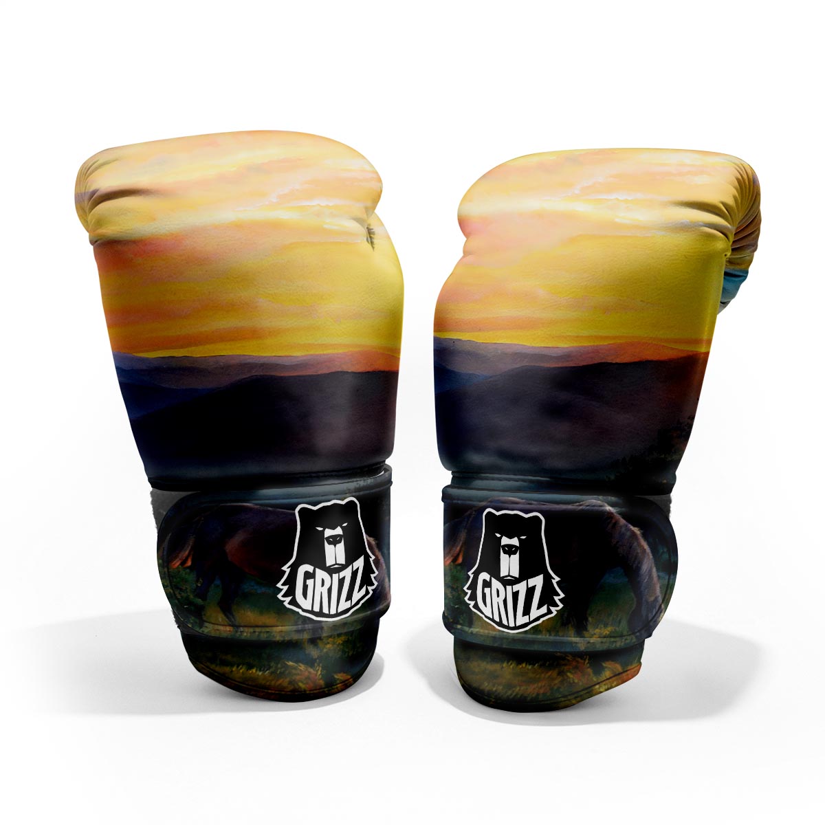 Painting Sunset Horse Print Pro Boxing Glove