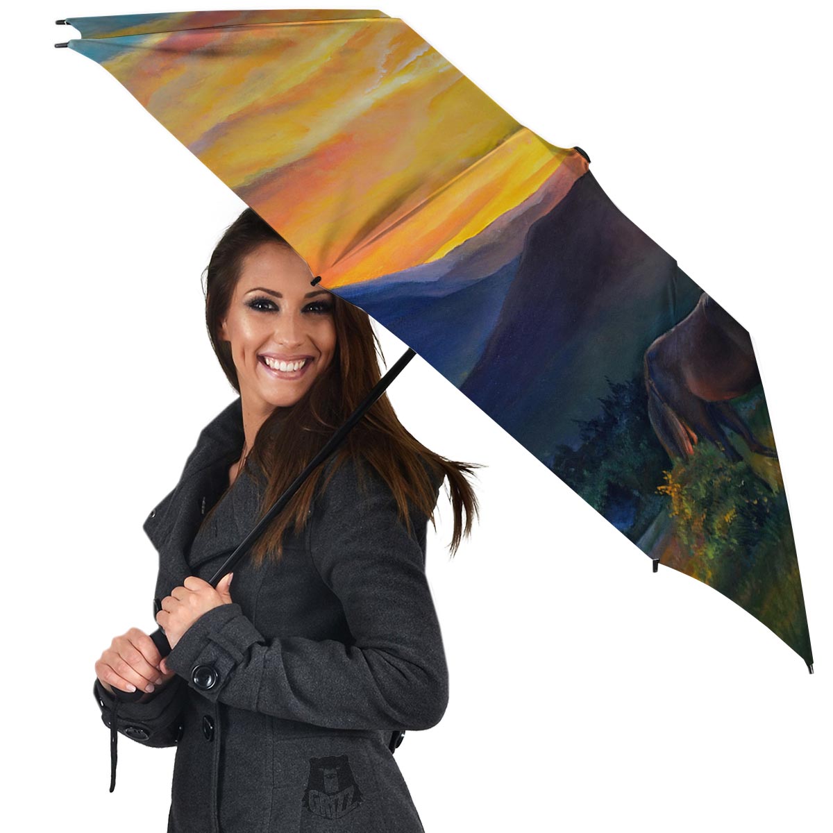 Painting Sunset Horse Print Umbrella-grizzshop