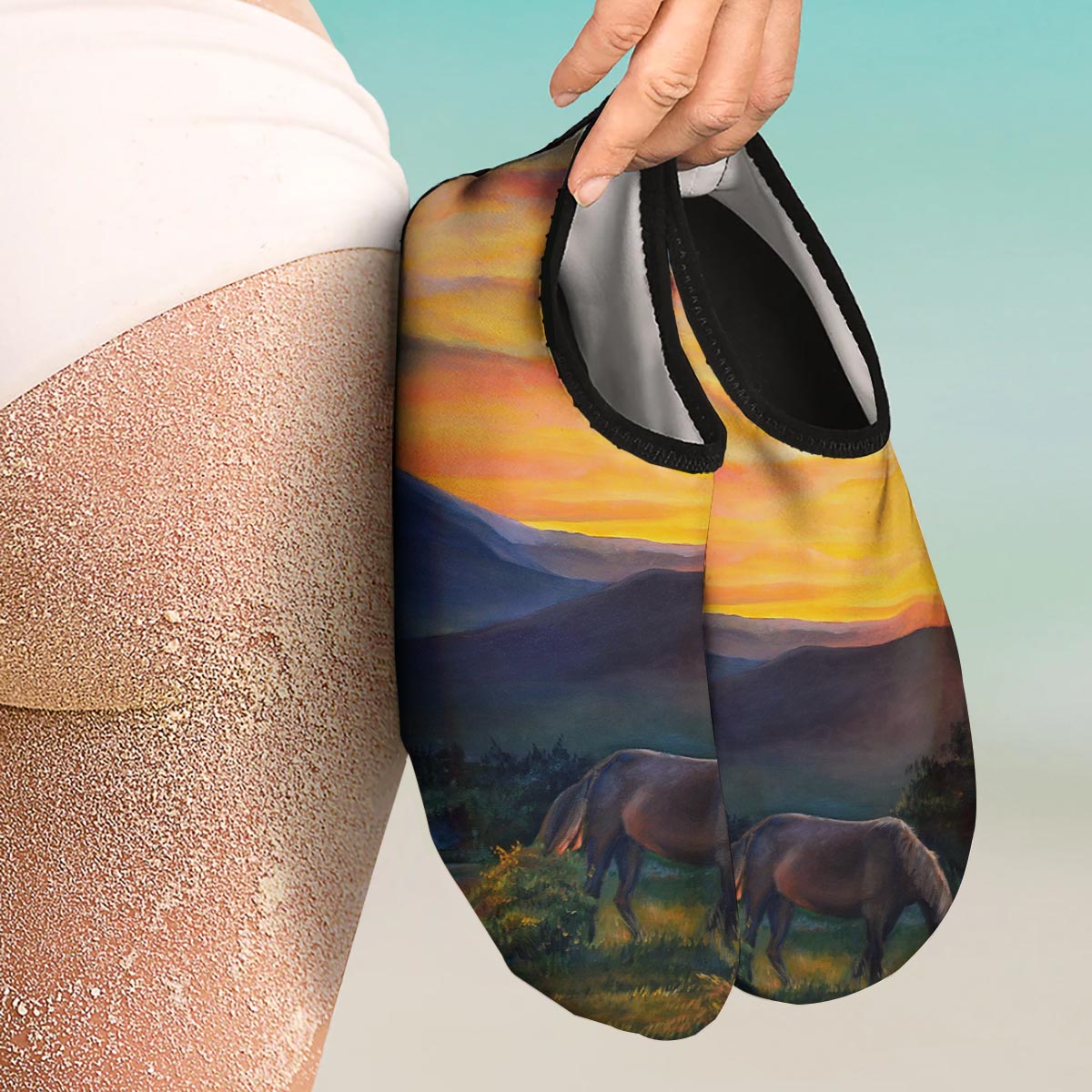 Painting Sunset Horse Print Water Shoes-grizzshop