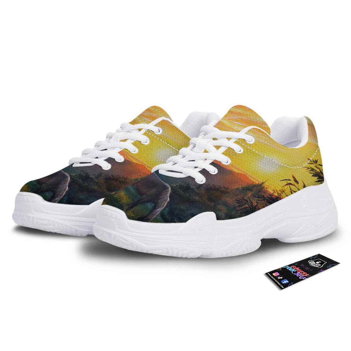 Painting Sunset Horse Print White Chunky Shoes-grizzshop