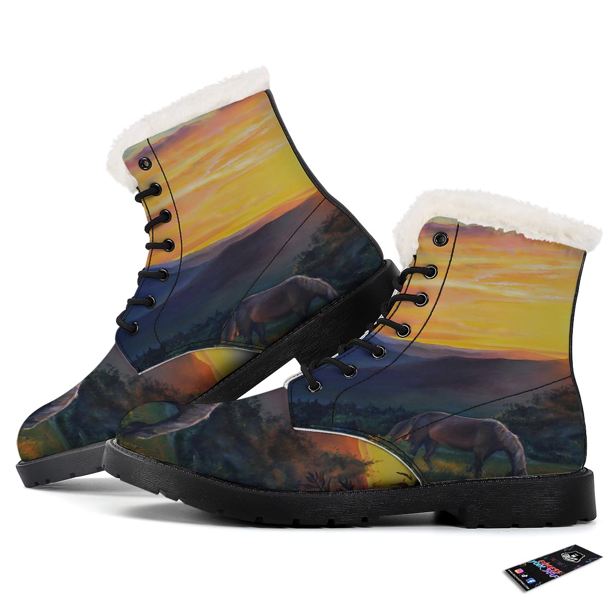 Painting Sunset Horse Print Winter Boots-grizzshop