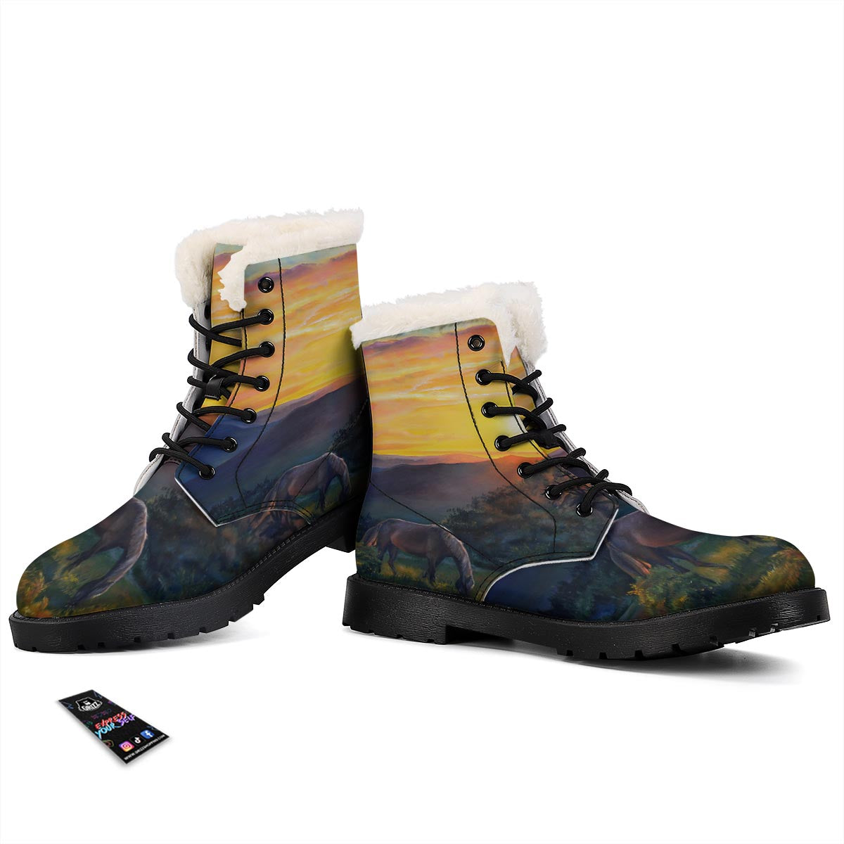 Painting Sunset Horse Print Winter Boots-grizzshop