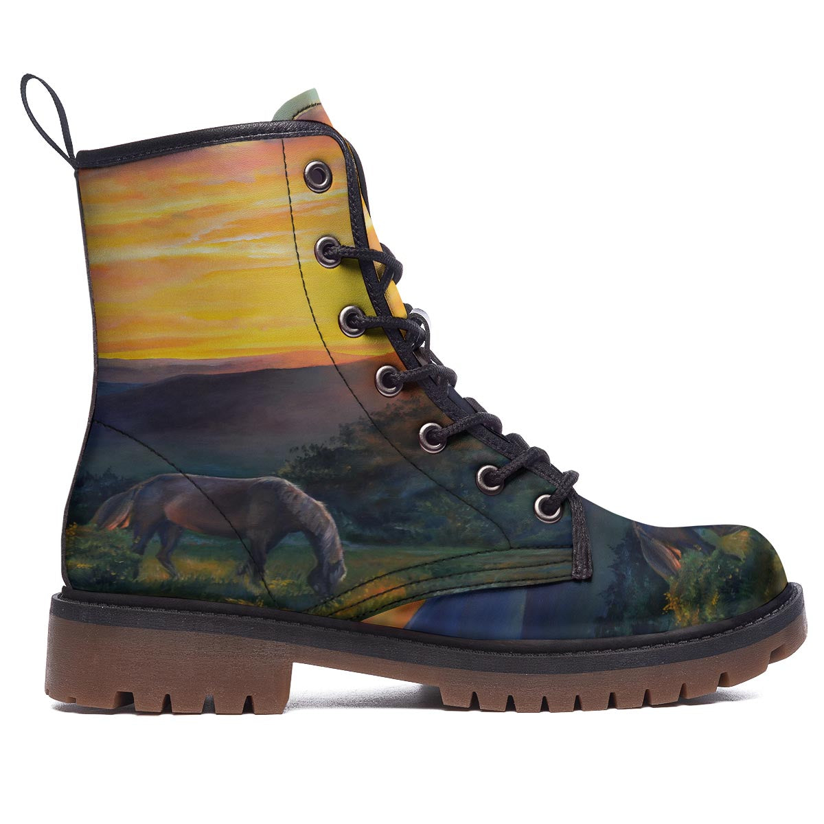 Painting Sunset Horse Print Work Boots-grizzshop