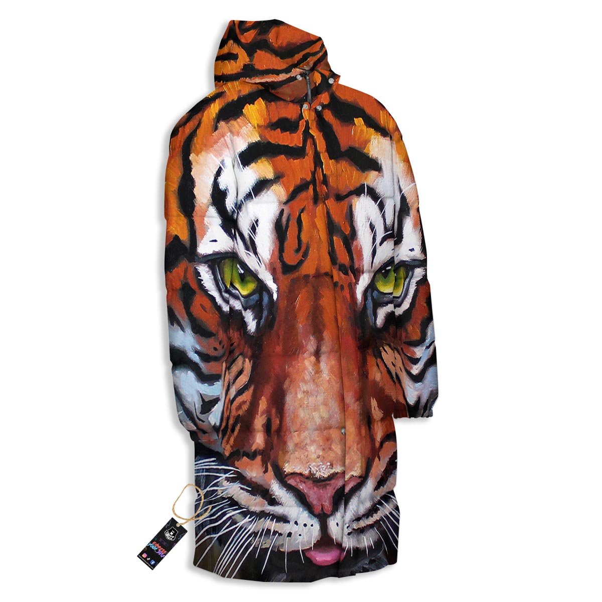 Painting Tiger Print Long Down Jacket-grizzshop