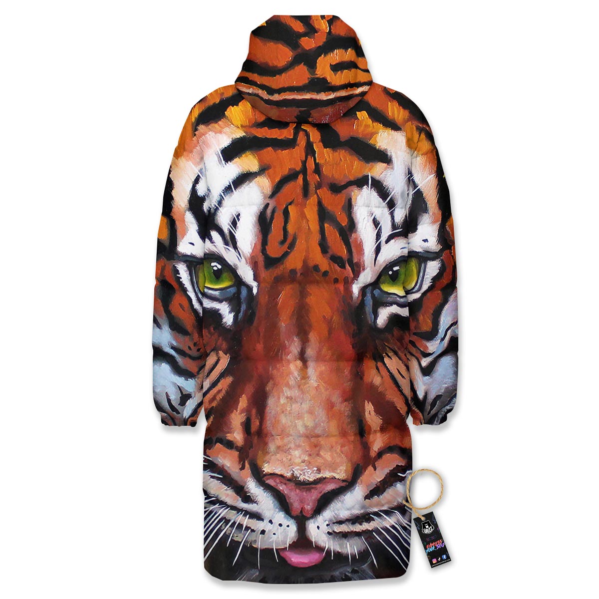 Painting Tiger Print Long Down Jacket-grizzshop