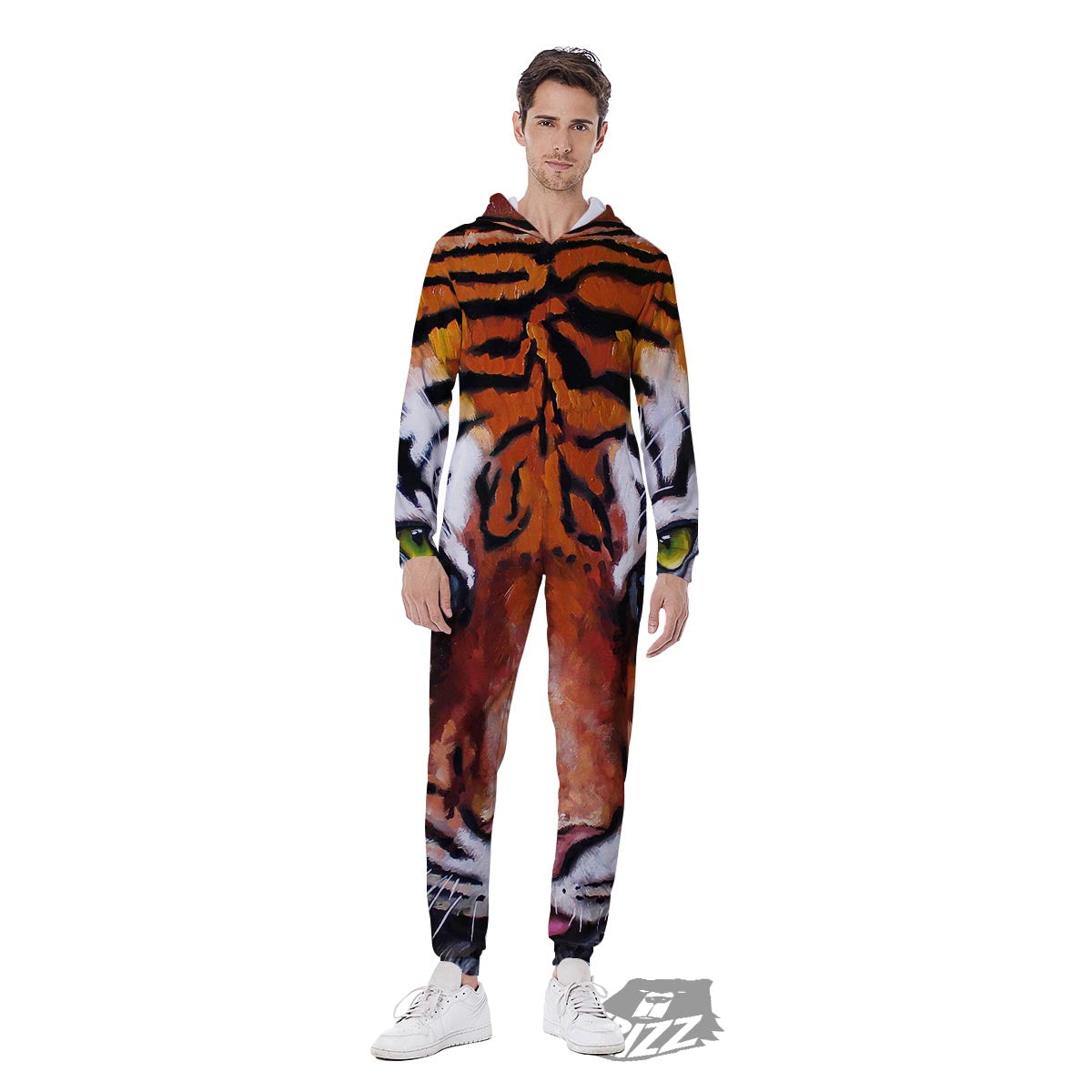 Painting Tiger Print Men's Jumpsuit-grizzshop