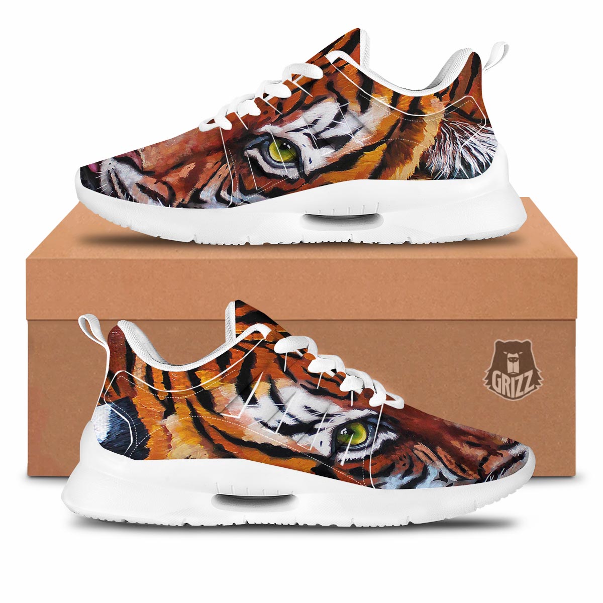 Painting Tiger Print Tennis Shoes-grizzshop