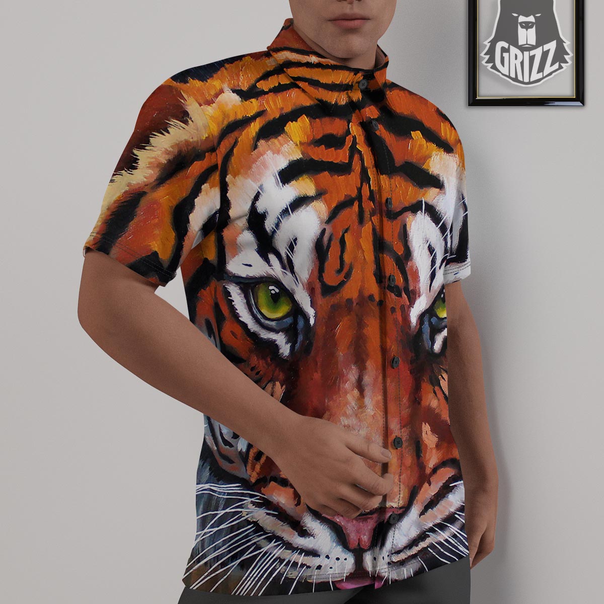 Painting Tiger Print Untucked Shirts-grizzshop