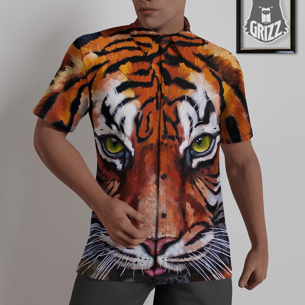 Painting Tiger Print Untucked Shirts-grizzshop