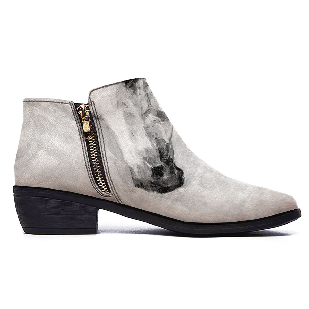 Painting White Horse Print Ankle Boots-grizzshop