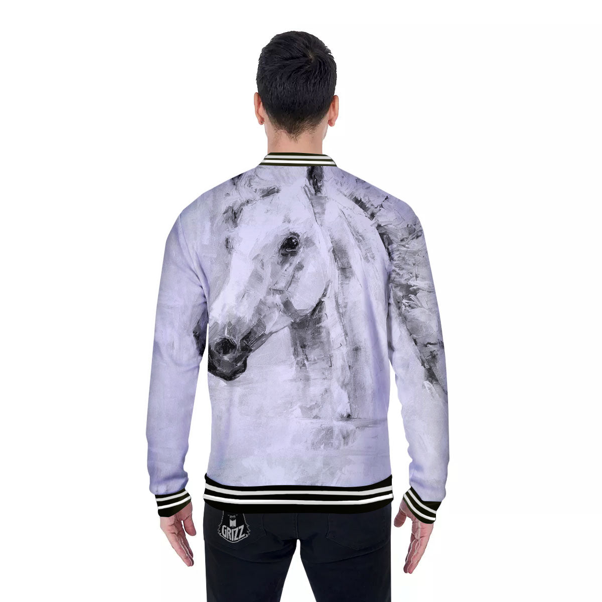 Painting White Horse Print Baseball Jacket-grizzshop