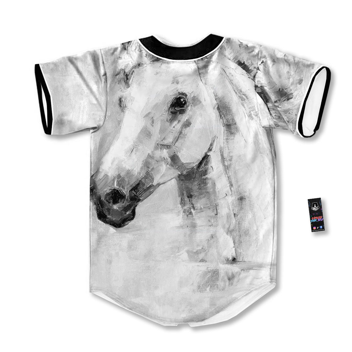 Painting White Horse Print Baseball Jersey-grizzshop