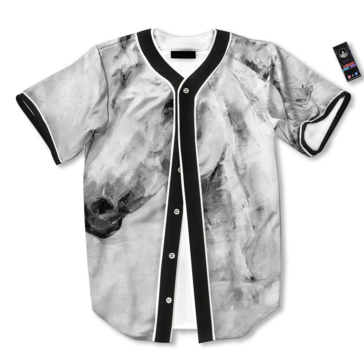 Painting White Horse Print Baseball Jersey-grizzshop
