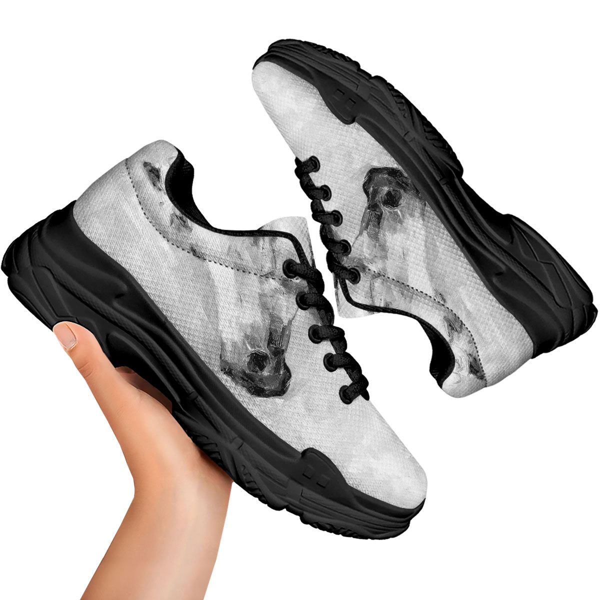 Painting White Horse Print Black Chunky Shoes-grizzshop