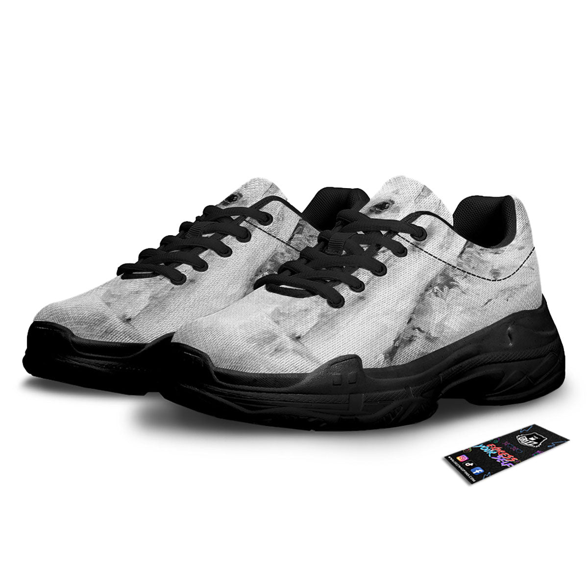 Painting White Horse Print Black Chunky Shoes-grizzshop