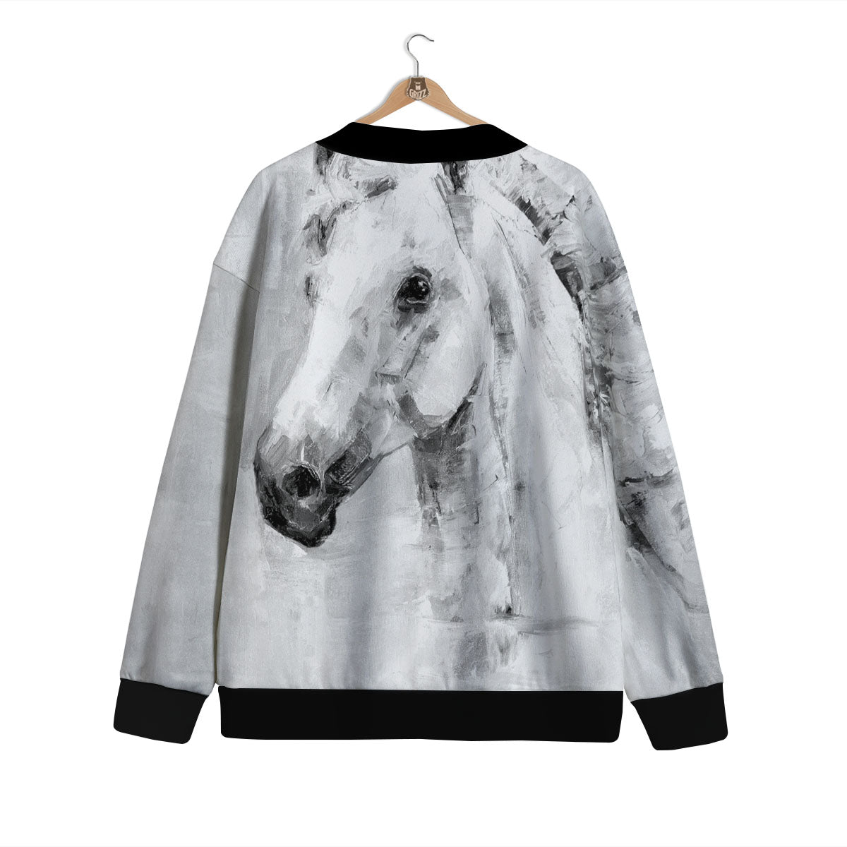 Painting White Horse Print Cardigan-grizzshop