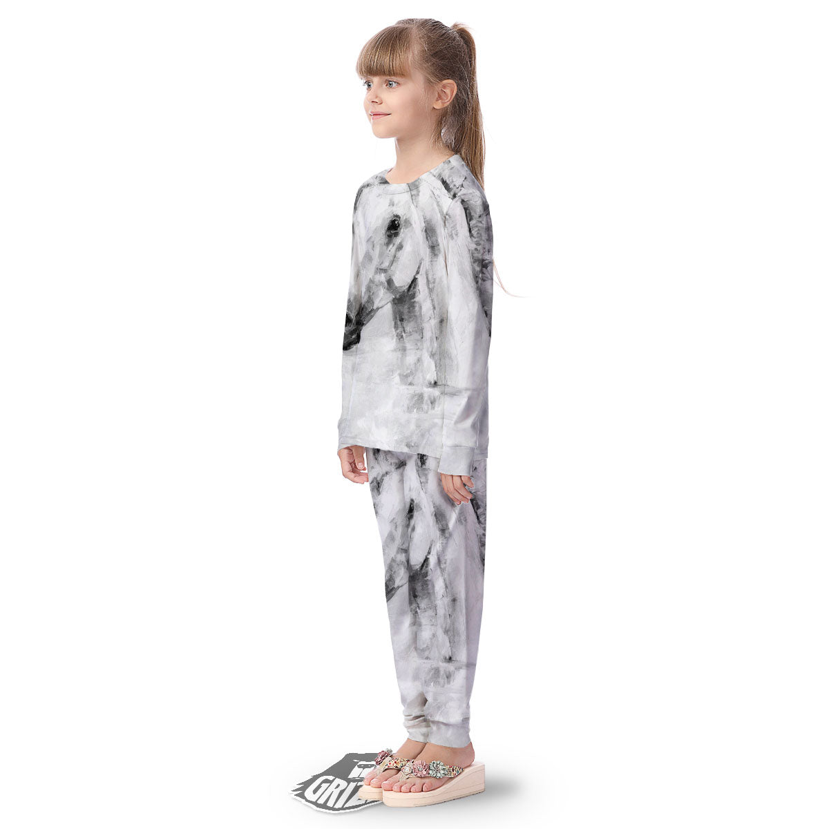 Painting White Horse Print Kid's Pajamas-grizzshop