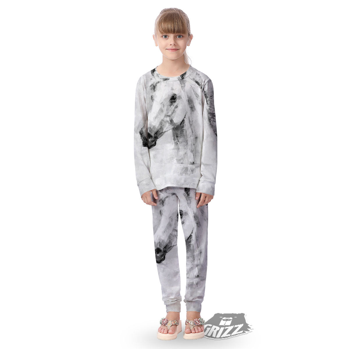 Painting White Horse Print Kid's Pajamas-grizzshop