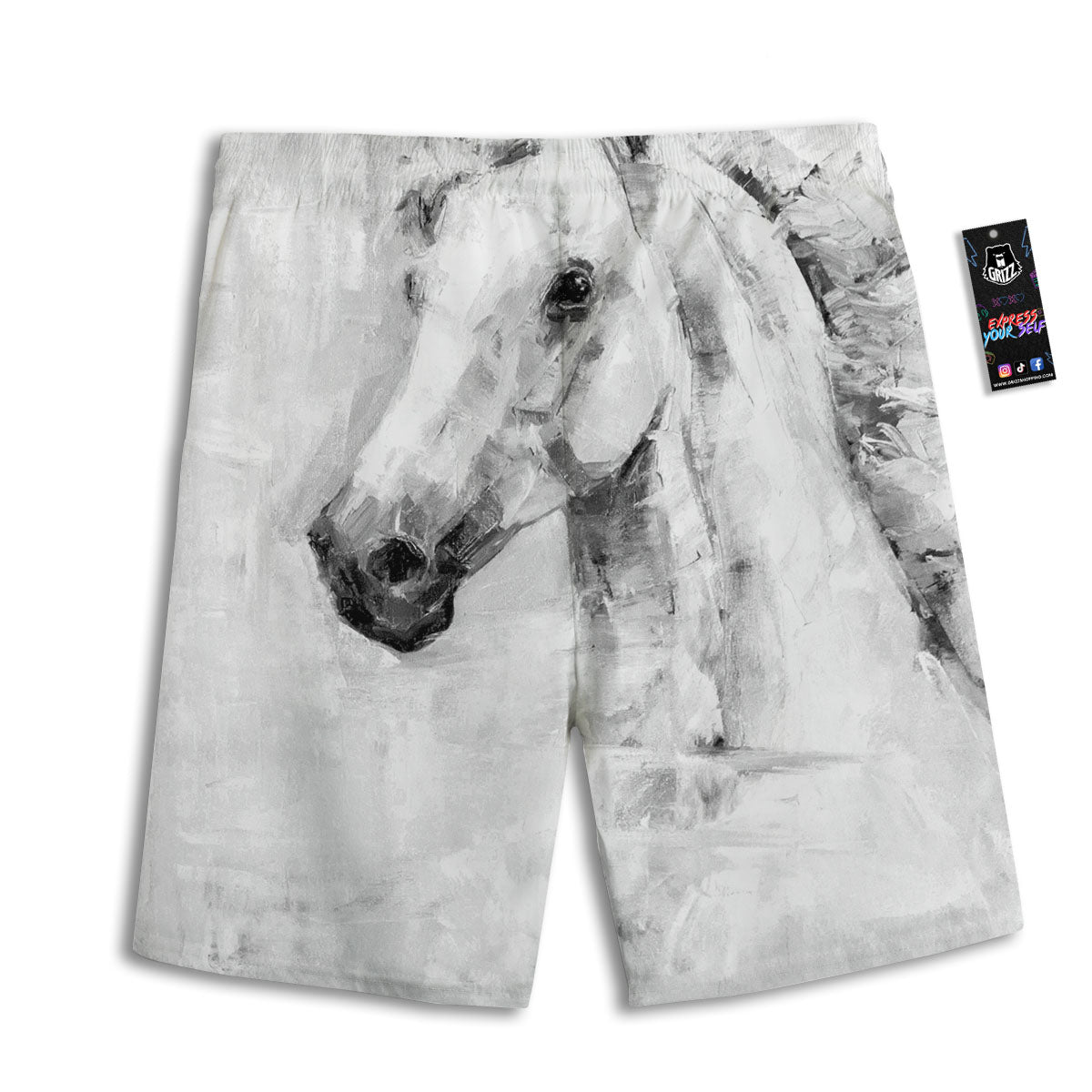 Painting White Horse Print Men's Athletic Shorts