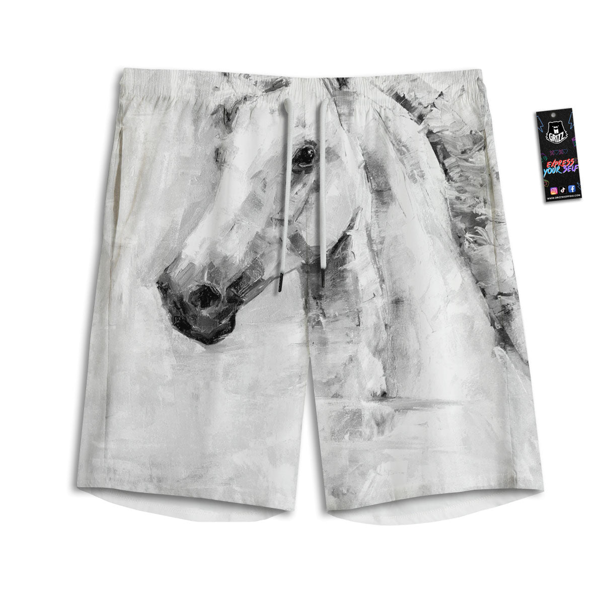 Painting White Horse Print Men's Athletic Shorts