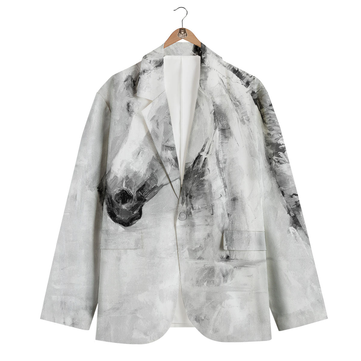 Painting White Horse Print Men's Blazer-grizzshop